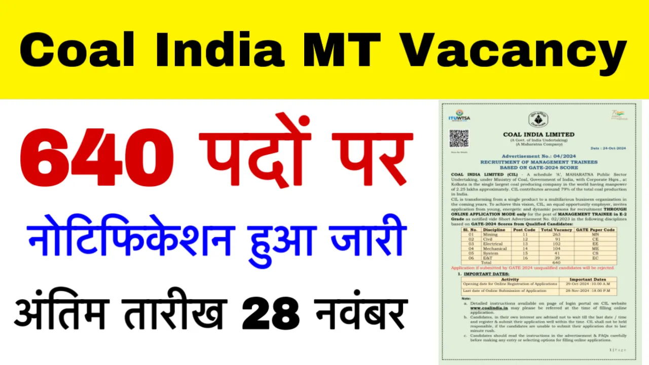 Coal India MT Vacancy